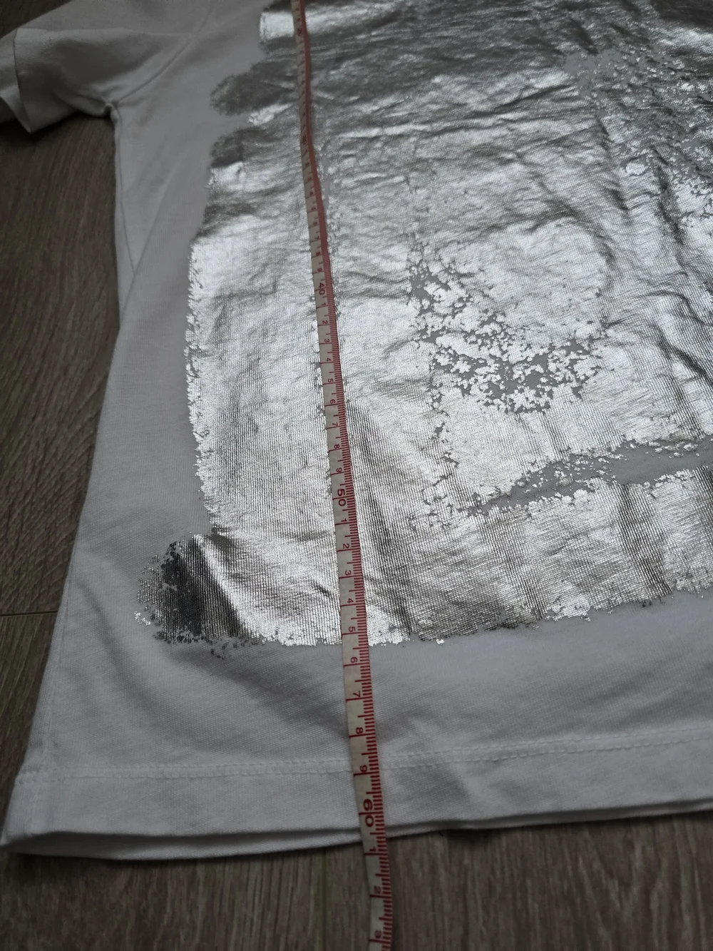 Zara White Tee with Silver Foil Panel Size S Oversized Cotton - Picture 7 of 7